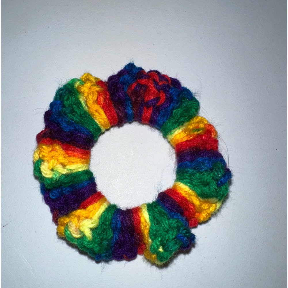 Crocheted scrunchies.  Extra tight hold with thick elastic band.